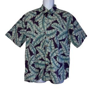 Vintage Cooke Street Hawaiian Shirt Mens L Palm Leaf Aloha Vacation Purple